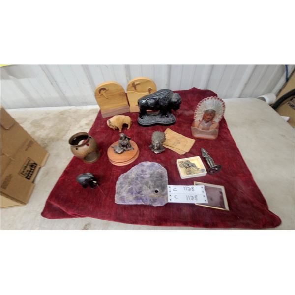Native American Chief Bust Sculpture, Amethyst Geode, Wooden Carvings, Figurines and More