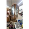Image 1 : Arched-Top Oak Curio Display Cabinet With Four Glass Doors and Mirrored Back 78 x 30 x 15" Has