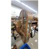 Image 2 : Arched-Top Oak Curio Display Cabinet With Four Glass Doors and Mirrored Back 78 x 30 x 15" Has
