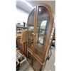Image 3 : Arched-Top Oak Curio Display Cabinet With Four Glass Doors and Mirrored Back 78 x 30 x 15" Has