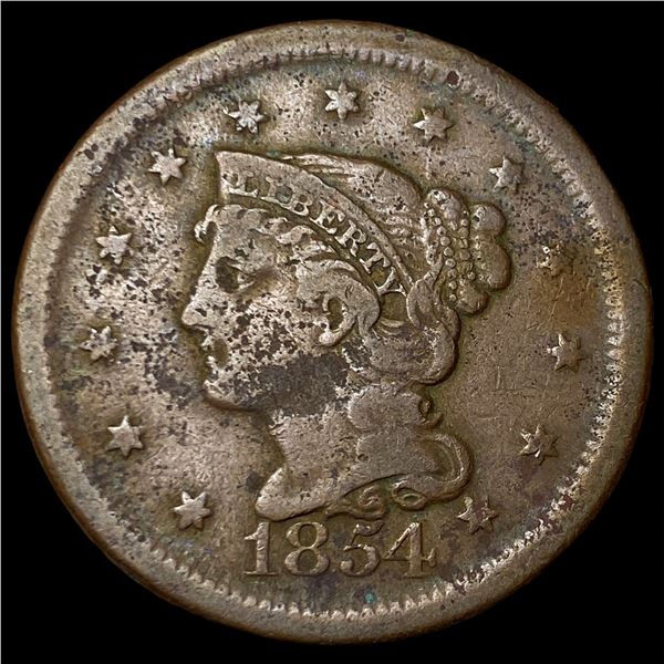 1854 Braided Hair Large Cent LIGHTLY CIRCULATED