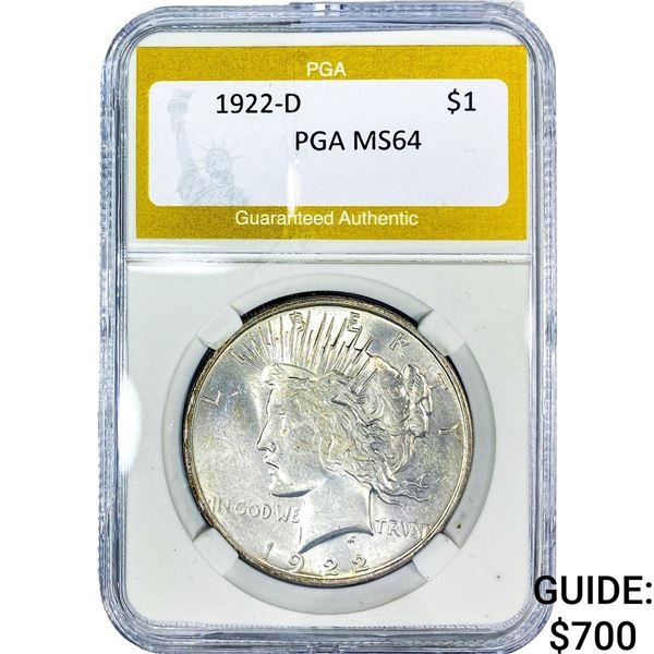 1922-D Silver Peace Dollar PGA MS64