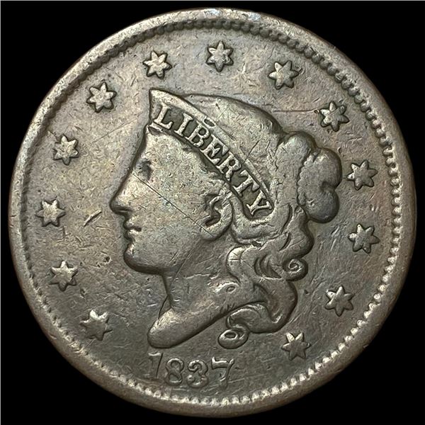 1837 Coronet Head Large Cent ABOUT UNCIRCULATED