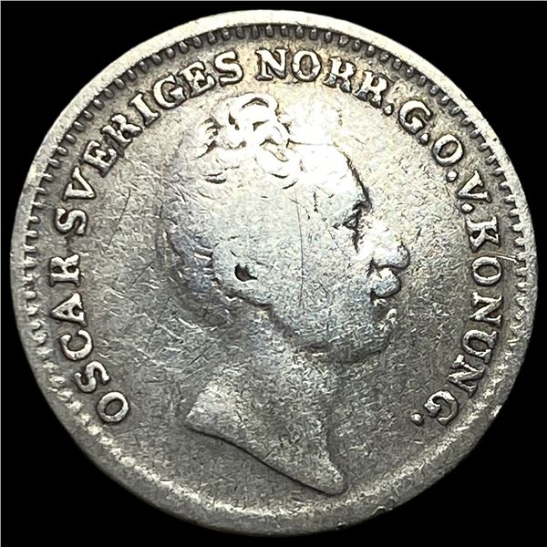 1852 Sweden Silver 1/16 Riksdaler