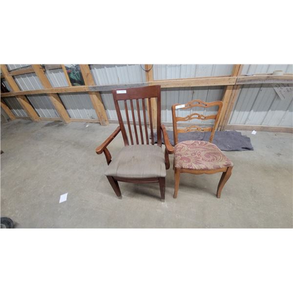 Wooden Dining Arm Chair with Slatted Back and Ornate Side Chair with Upholstered Seats