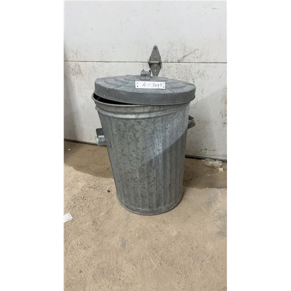 Galvanized Steel Garbage Can with Ribbed Sides, Side Handles, and Removable Lid