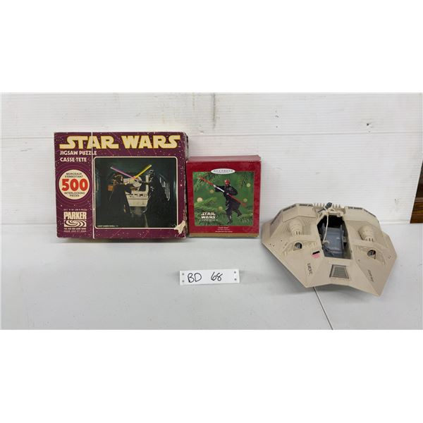 Vintage Star Wars Lot: 1980 Snow Speeder, Star Wars Puzzle, Darth Maul, Hallmark Ornament