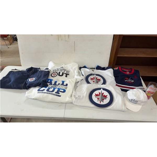 Winnipeg Jets Lot: Byfuglien Child's Jersey, Men's L and XL Hoodies, Hats, 2x Small Reebok Jersey