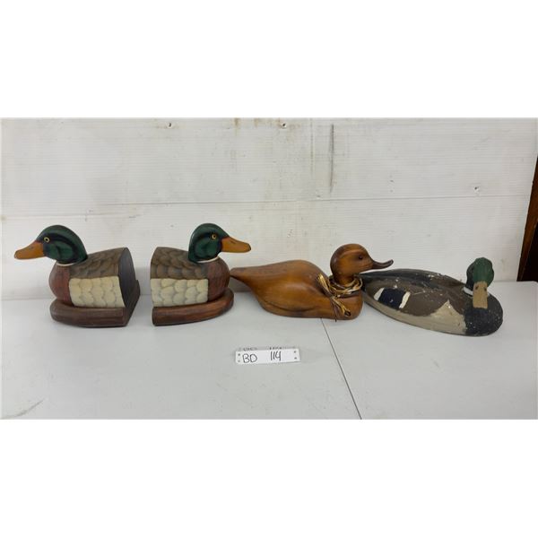 Vintage Wood Mallard Duck Bookends, Full-Sized Carved Mallard Decoys by Ron Sadler