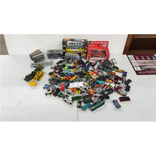 Large Lot of Vintage Die-Cast Cars Including Hot Wheels, Revell Ferrari and VW Van in Box