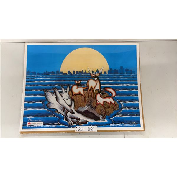 Large First Nations Signed/Numbered "Red River Flood of the Century" Print by White Buffalo
