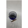 Image 3 : Vintage Cobalt Blue Enameled Metal Cooler Can with Wire Bail Handle and Wooden Grip