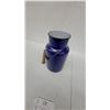 Image 4 : Vintage Cobalt Blue Enameled Metal Cooler Can with Wire Bail Handle and Wooden Grip