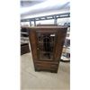 Image 1 : Vintage 1930s-1940s Art Deco Waterfall Display Cabinet with Leaded Glass Door and Two Drawers