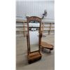 Image 1 : Wooden Cheval Mirror with Carved Shell Motif, Barley-Twist Posts, Shelf, and Drawer Mirror Size