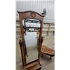Image 3 : Wooden Cheval Mirror with Carved Shell Motif, Barley-Twist Posts, Shelf, and Drawer Mirror Size