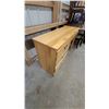 Image 2 : Light Wood Vanity Desk with Three-Drawer Base and Three-Door Hutch, Brass Pull Handles