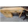Image 5 : Light Wood Vanity Desk with Three-Drawer Base and Three-Door Hutch, Brass Pull Handles