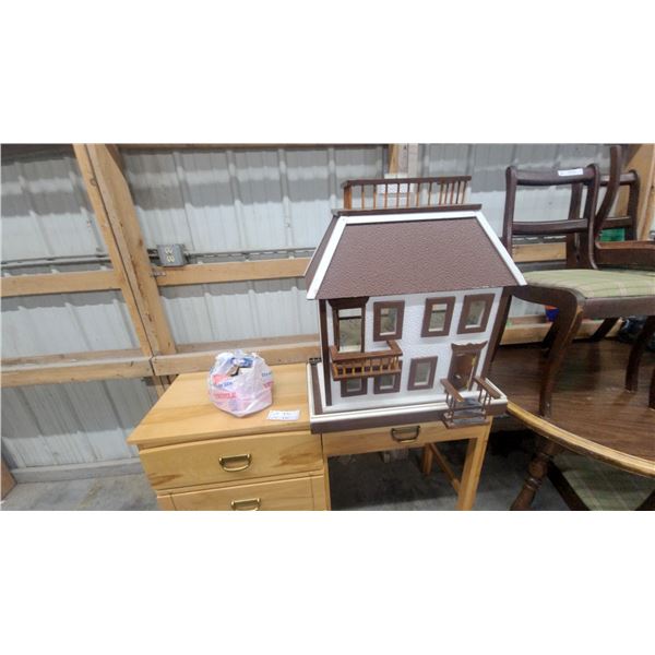 Handcrafted Wooden Dollhouse with Textured Roof, Balcony, Railing, and Side Ladder 29 x 25 x 16"