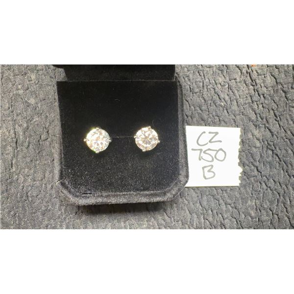 New 925S 2.0ct Each Moissanite Lab Diamond Stud Earrings, Sterling Silver, White Gold Overlay
