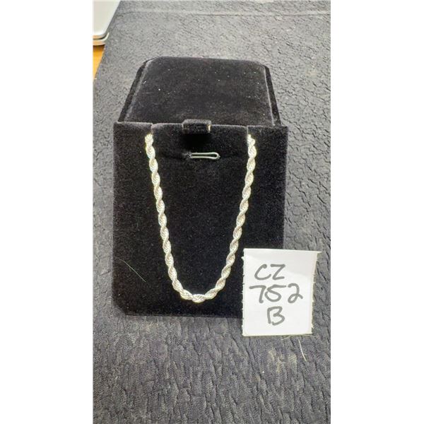 New 925 Sterling Silver 3.0mm Twisted Rope Necklace, 22.5" with White Gold Overlay