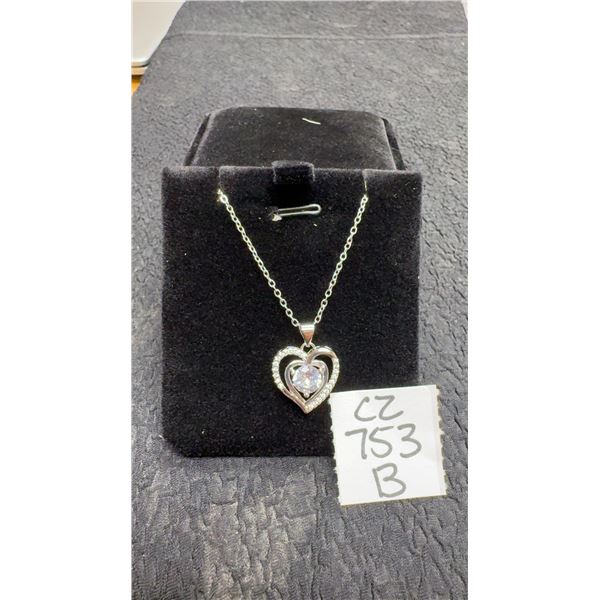 New 0.8ct Simulated Diamond Heart Halo Necklace, 16"-18", 925 Sterling Silver, White Gold Overlay