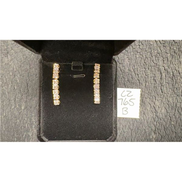 New 18K Gold Plated 4.0mm Princess Cut Simulated Diamond (CZ) Tassel Earrings, 1.25" Long