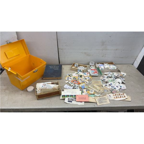 Vintage Stamp Collection with Modern Postage Stamp Album, Loose Stamps on Paper and More