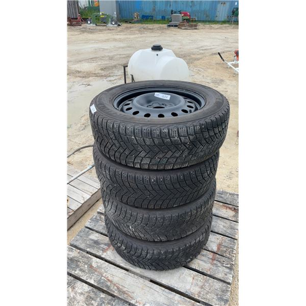 Four Michelin X-Ice Snow Suv Studless Winter Tires on 5 Lug Black Steel Rims, 225/65 R17