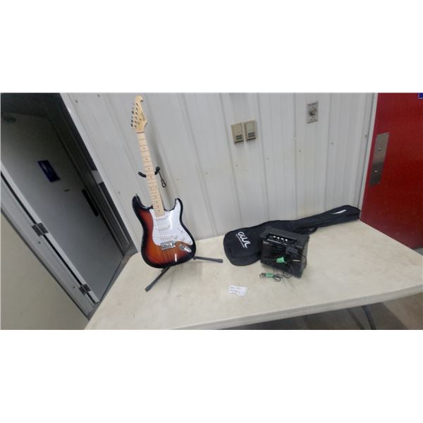 GWL Stratocaster-Style Electric Guitar, Sunburst, with Gig Bag, Stand, and Practice Amplifier