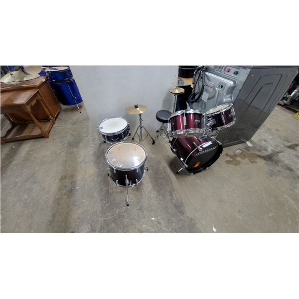 Ludwig 5-Piece Youths Acoustic Drum Set, Burgundy with Chrome Hardware, Cymbals Included