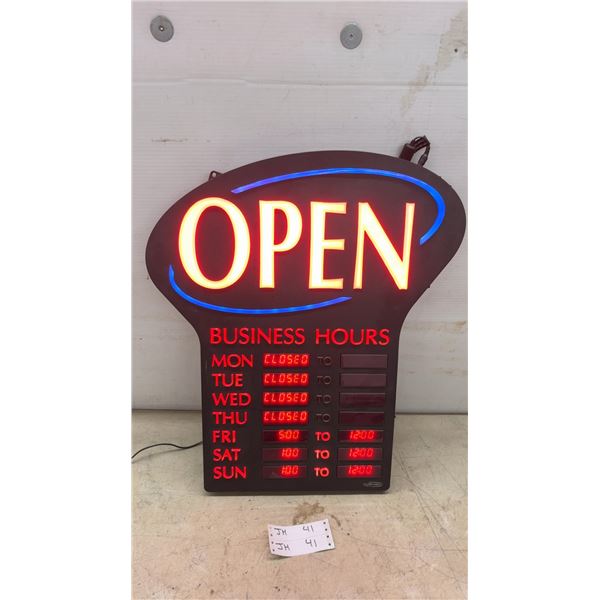 Newon 611S LED "Open" & Business Hours Sign, 12VDC 2.5A Input, For Indoor Use Only