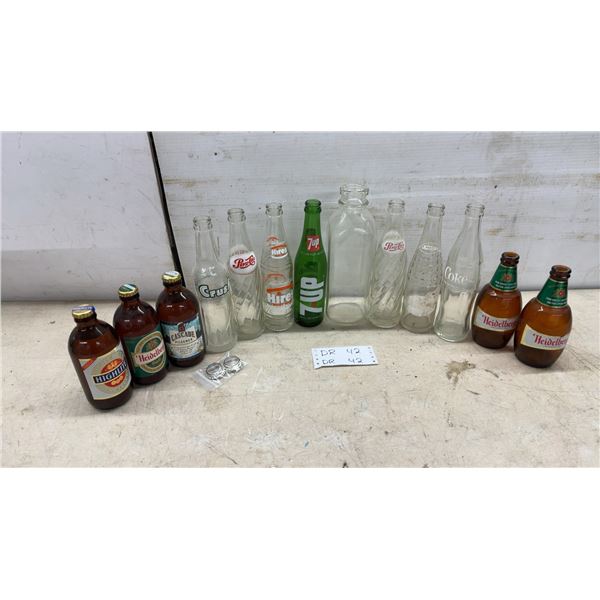Vintage Soda & Beer Bottles: Crush, Pepsi-Cola, Hires Root Beer, 7UP, Highlite, Heidelberg