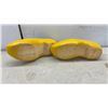 Image 3 : Pair of Yellow Wooden Dutch Clogs (Klompen) with Red Painted Tips and Black Accents