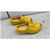 Image 4 : Pair of Yellow Wooden Dutch Clogs (Klompen) with Red Painted Tips and Black Accents