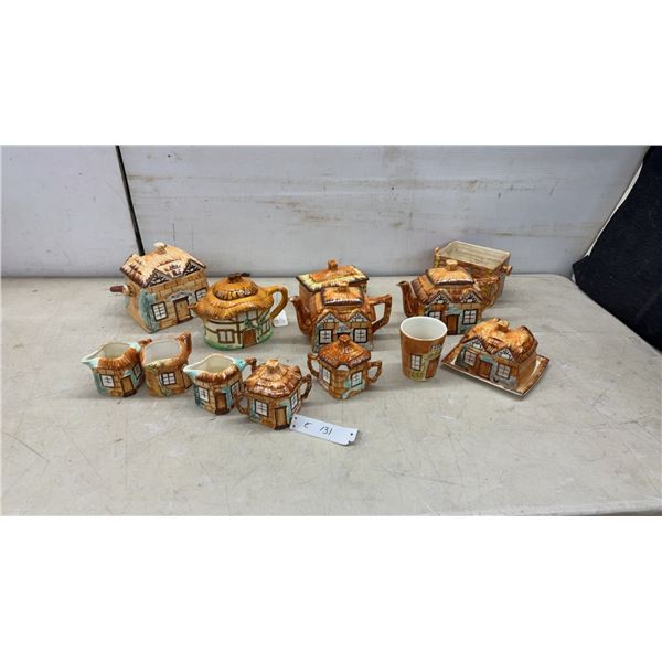 Cottage Ware Ceramic Tea Set Including Teapots, Creamers, Sugar Bowl, and More