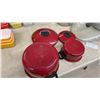 Image 4 : Lot of Assorted Cookware Including Red Pasta Pots with Strainer Lids, Stockpot, Skillet and More