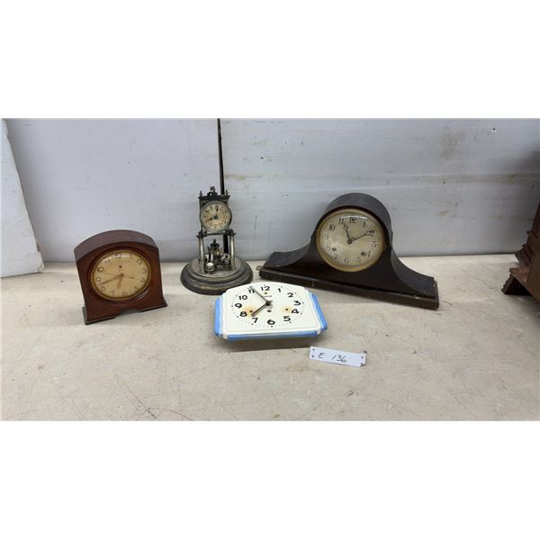 Vintage Mantel and Anniversary Clocks Including Forestville Wall Clock with Junghans Movement