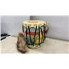 Image 2 : Vintage Canada Souvenir Drum with Fur Trim and Pair of Grey Suede Moccasins, Sole Measures 6"