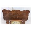 Image 2 : Antique Carved Oak Gingerbread Mantel Clock With Gilt Glass Panel and Keys, 23 x 15 x 4 1/2"