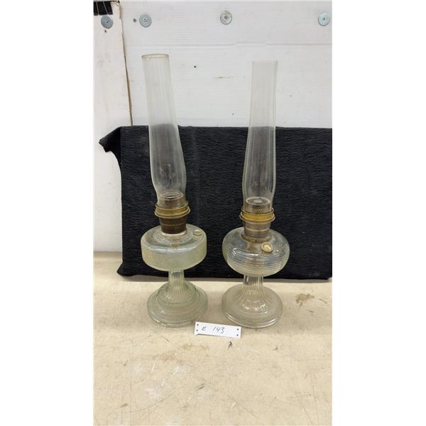 Two Aladdin Kerosene Lamps with Chimneys, One Chimney Marked "Aladdin