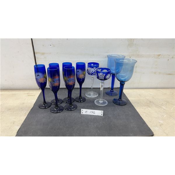 Six Cobalt Blue "2000 the New Millennium" Champagne Flutes, Cut Crystal Goblets and More