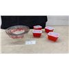 Image 1 : Vintage Pyrex Cherry Pattern Glass Mixing Bowls and Red Square Refrigerator Dishes, 1960s