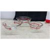 Image 2 : Vintage Pyrex Cherry Pattern Glass Mixing Bowls and Red Square Refrigerator Dishes, 1960s