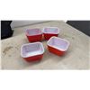 Image 5 : Vintage Pyrex Cherry Pattern Glass Mixing Bowls and Red Square Refrigerator Dishes, 1960s