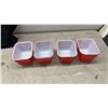 Image 6 : Vintage Pyrex Cherry Pattern Glass Mixing Bowls and Red Square Refrigerator Dishes, 1960s