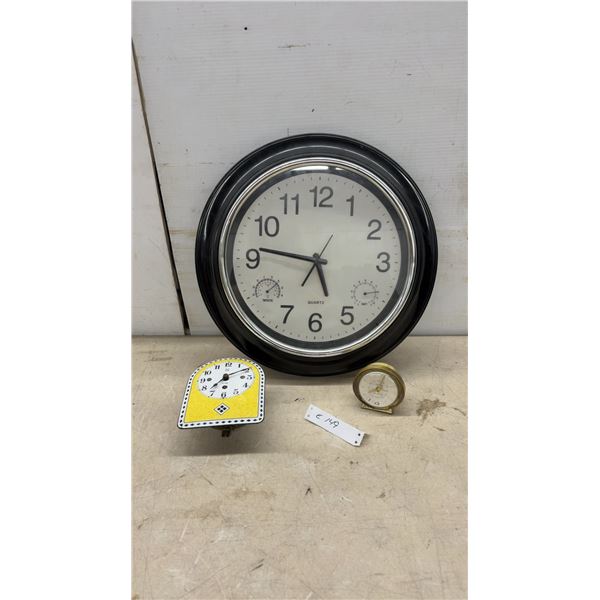 Quartz Wall Clock, Hermle 8-Day German Enamel Clock Face, and Westclox Baby Ben Alarm Clock