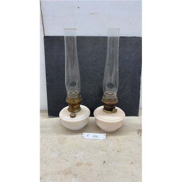 Pair of Vintage Aladdin Nu-Type Model B Kerosene Mantle Lamps With Milk Glass Bases