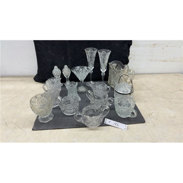 Collection of Early American Crystal Pattern Glass Pieces Including Pitcher, Goblets, and More