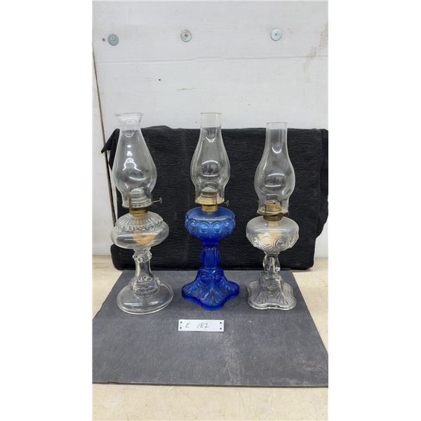 Antique Pressed Glass Kerosene Oil Lamps With Coin Spot Pattern, Circa 1880s-1900s, Set of 3